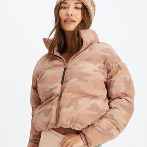 Fabletics Brown Puffer Jacket with Quilted Design SIze L NWT